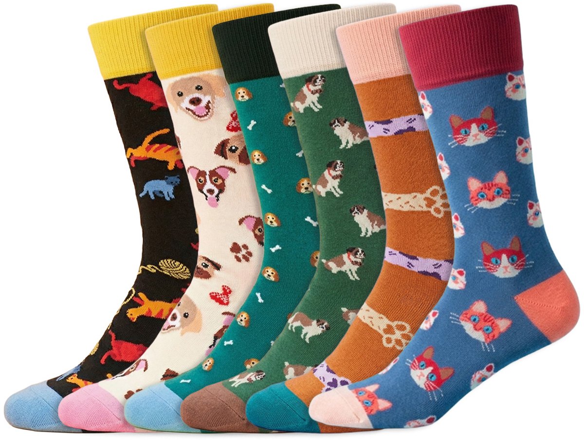 DillySocks – Huisdieren pakket – 6 Paar Sokken – Dames & Heren - Maat 36-40 – Biologisch katoen – Oeko-Tex Standard 100