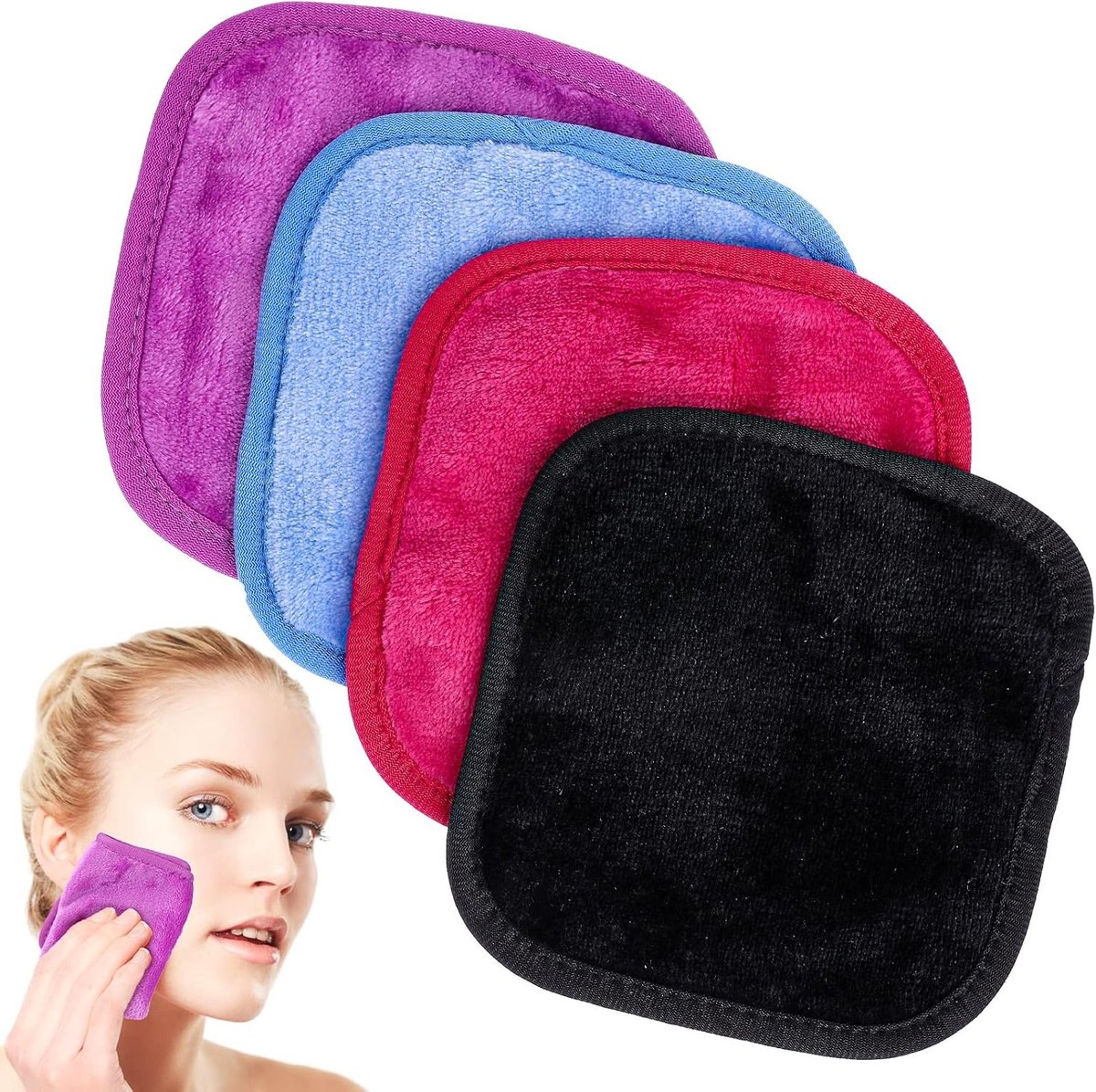 4 Stuks Herbruikbare Make-up Doekjes van Zacht Microvezel voor Gezichtsreiniging, Reiniging en Verzorging van de Huid, Ideaal voor Dagelijks Gebruik en Reizen