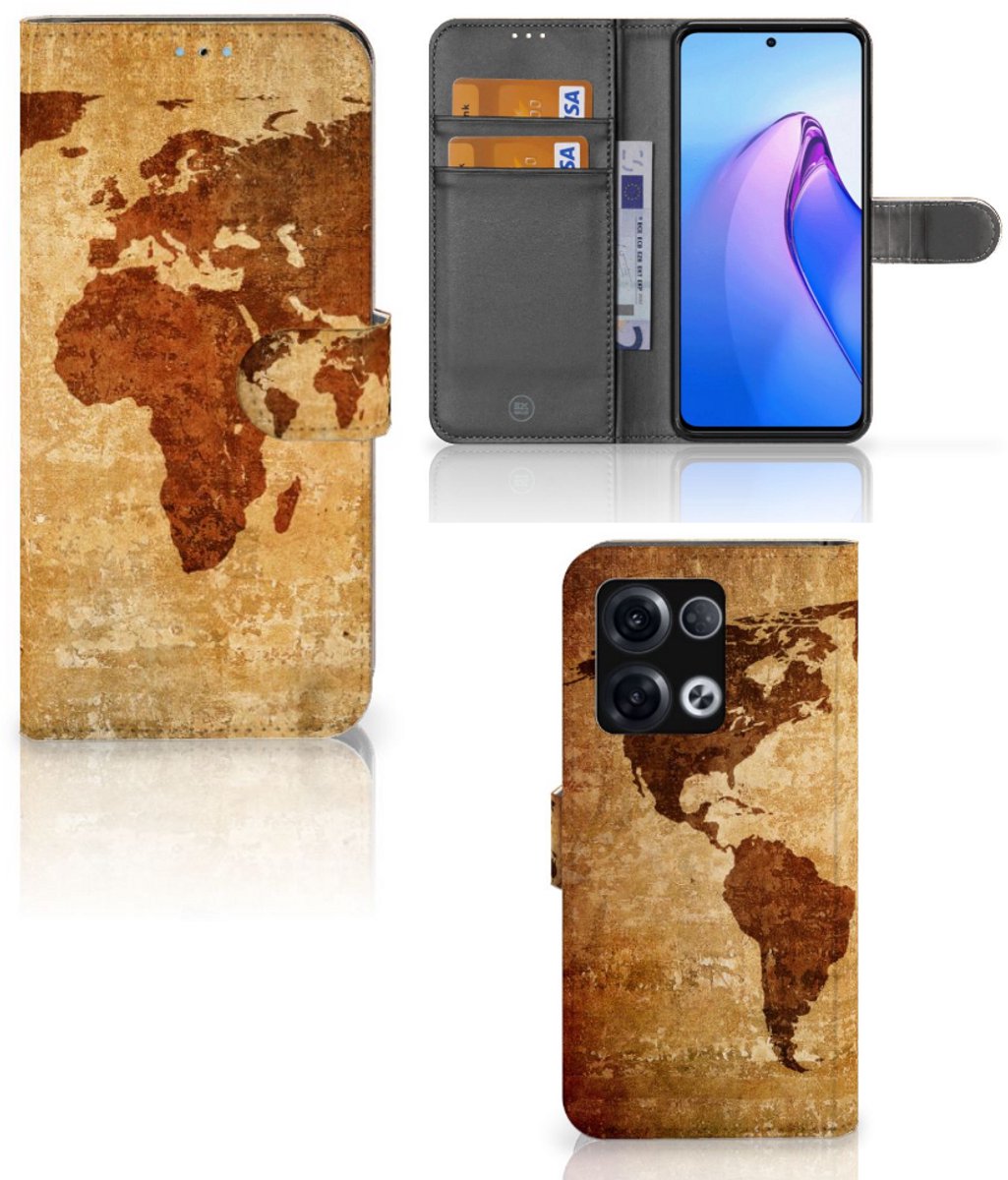 OPPO Reno8 Pro Flip Cover Wereldkaart