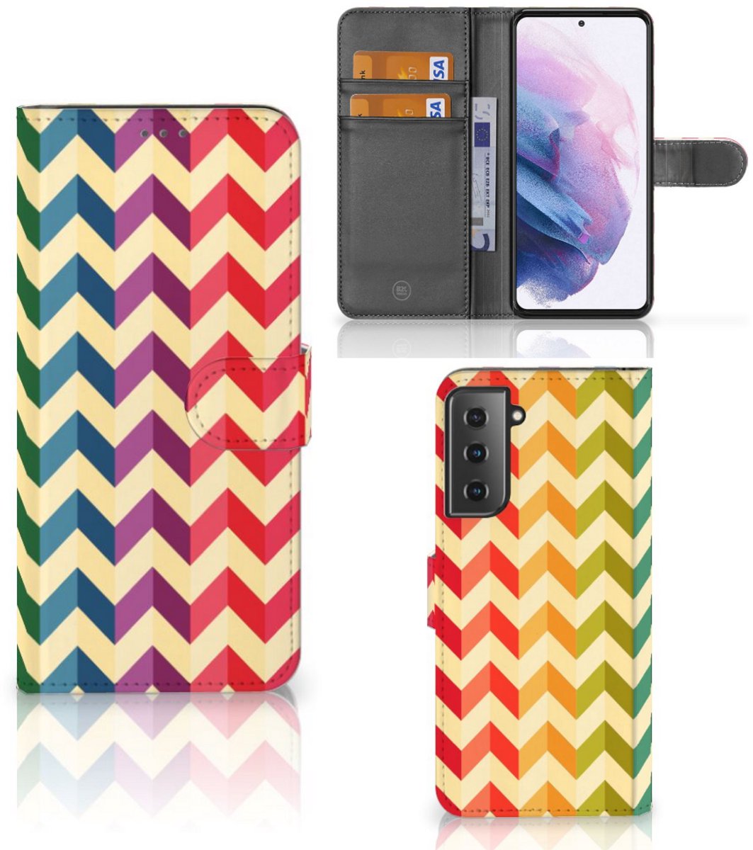 Boekhoesje voor Samsung Galaxy S21 Plus Telefoon Hoesje Zigzag Multi Color