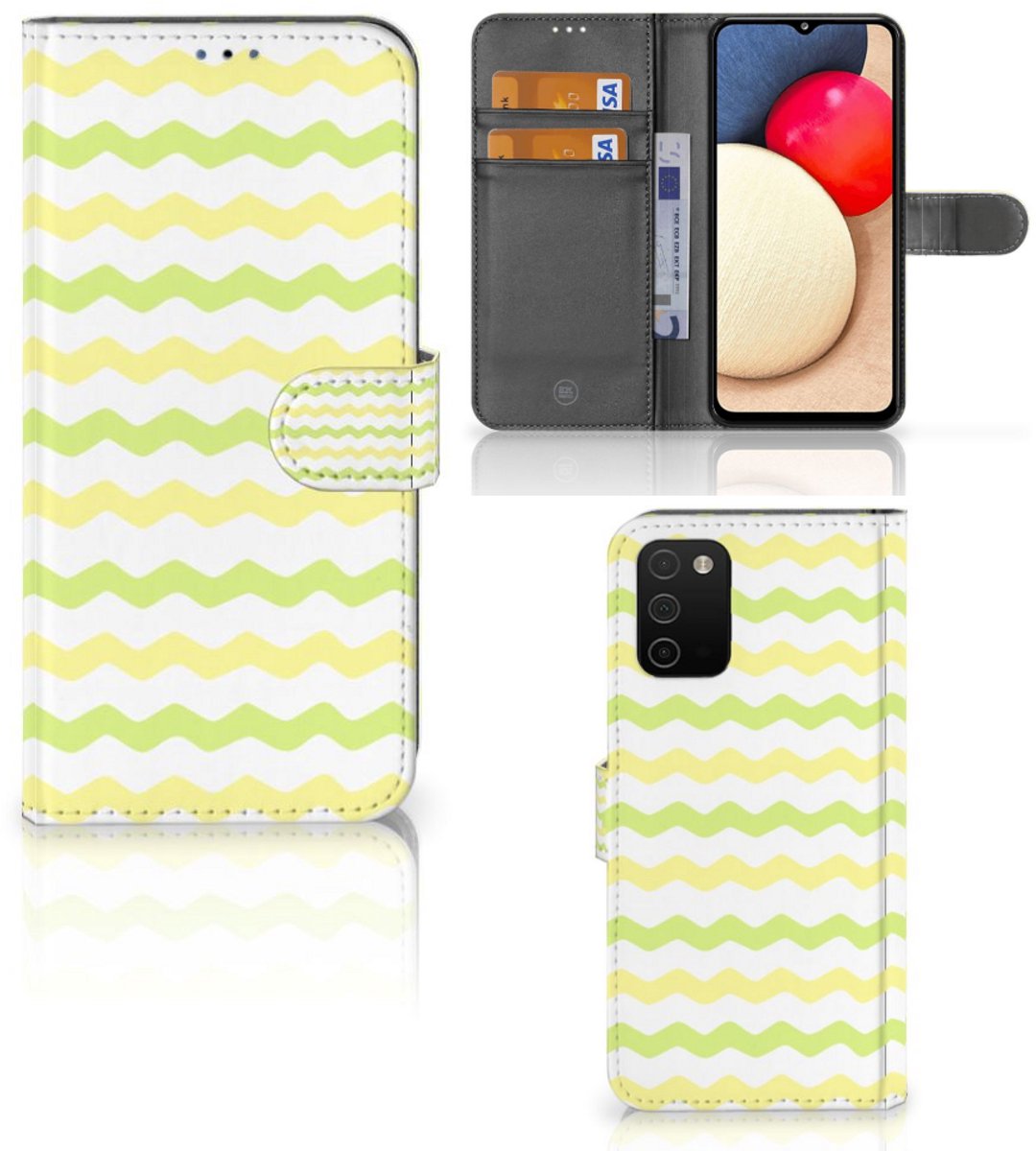 Boekhoesje voor Samsung Galaxy A03s Telefoon Hoesje Waves Yellow