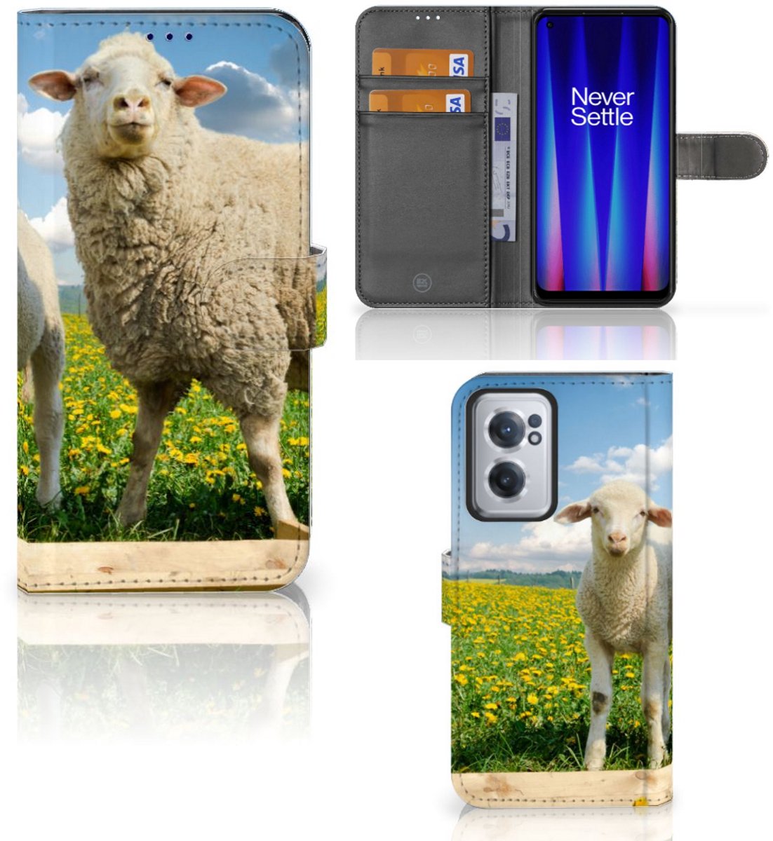 OnePlus Nord CE 2 Telefoonhoesje met Pasjes Schaap en Lammetje