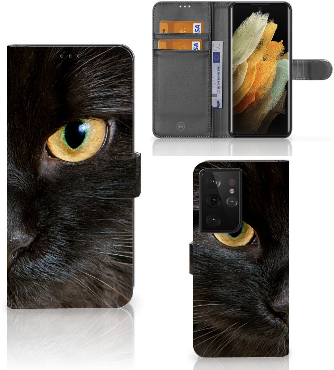 Samsung Galaxy S21 Ultra Telefoonhoesje met Pasjes Zwarte Kat