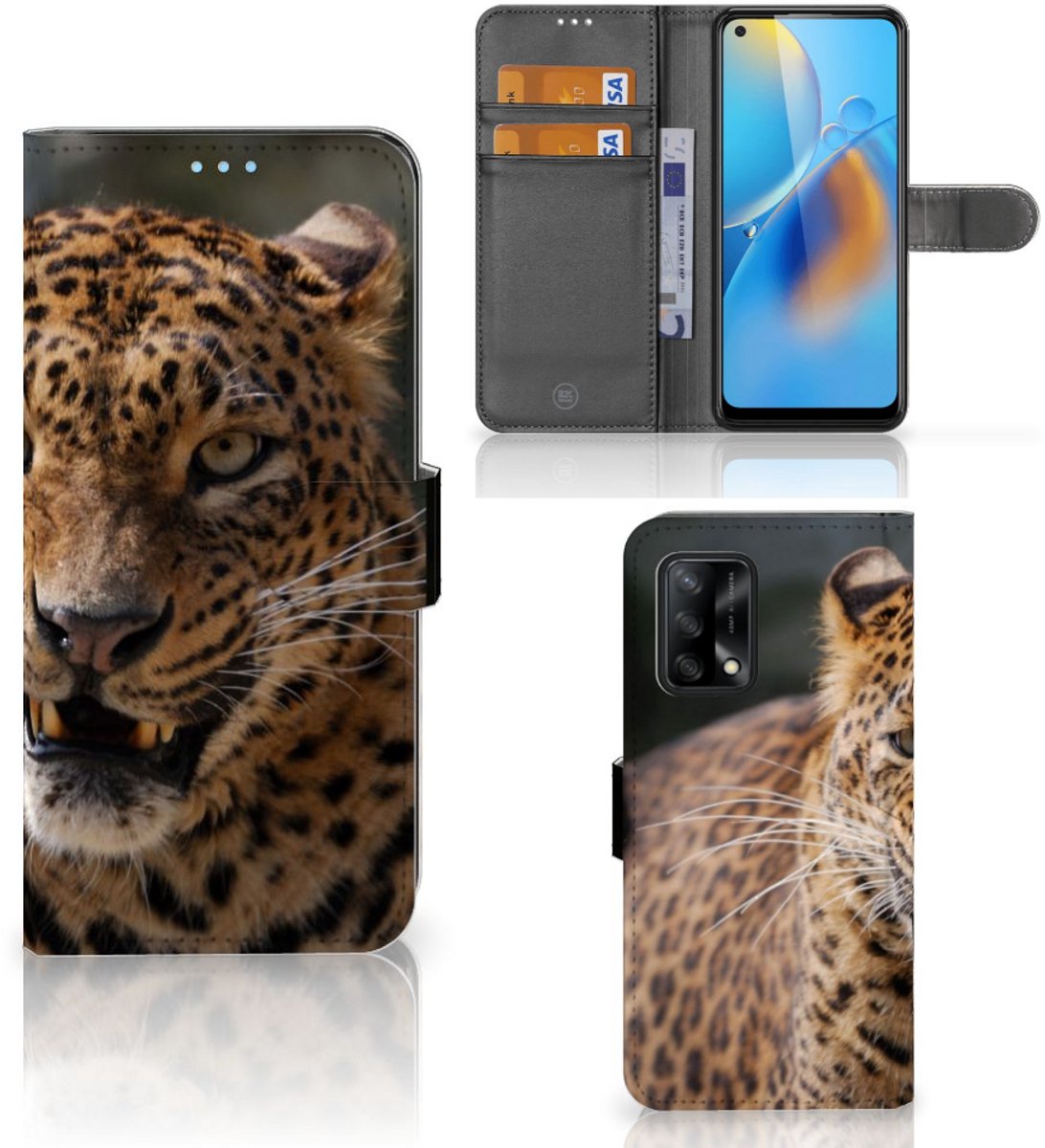 OPPO A74 4G Telefoonhoesje met Pasjes Luipaard