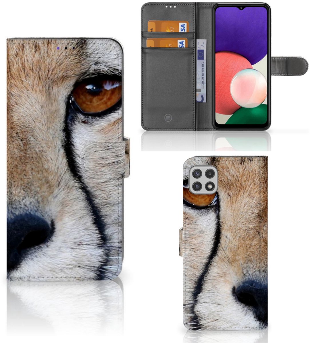 Samsung Galaxy A22 5G Telefoonhoesje met Pasjes Cheetah