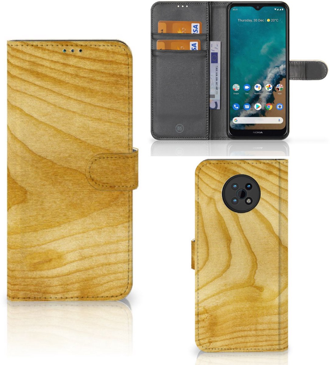 Nokia G50 Book Style Case Licht Hout