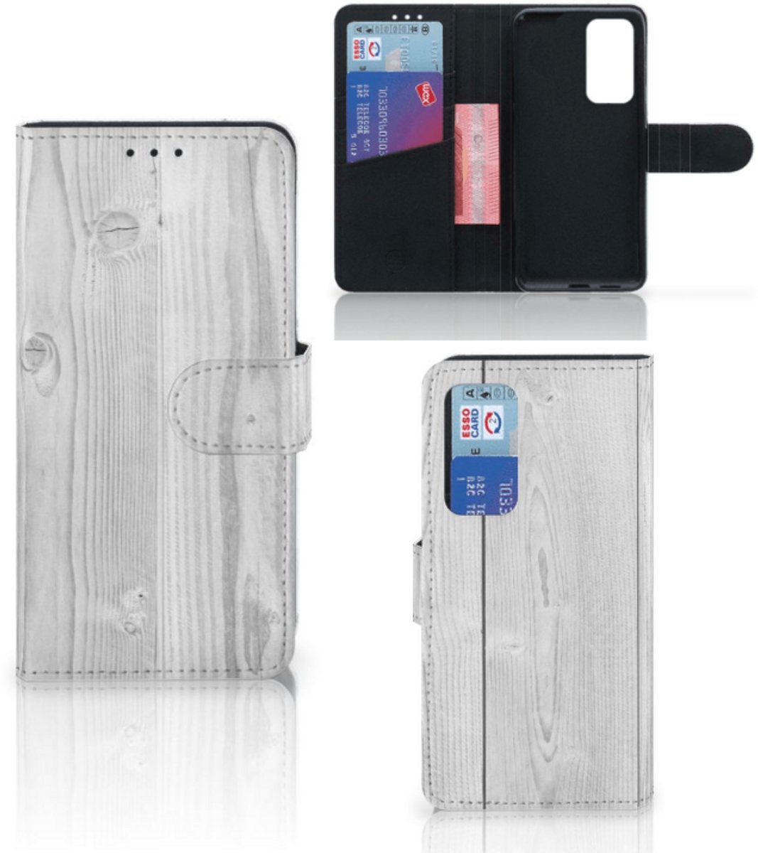 Book Case voor Huawei P40 Book Style Case White Wood