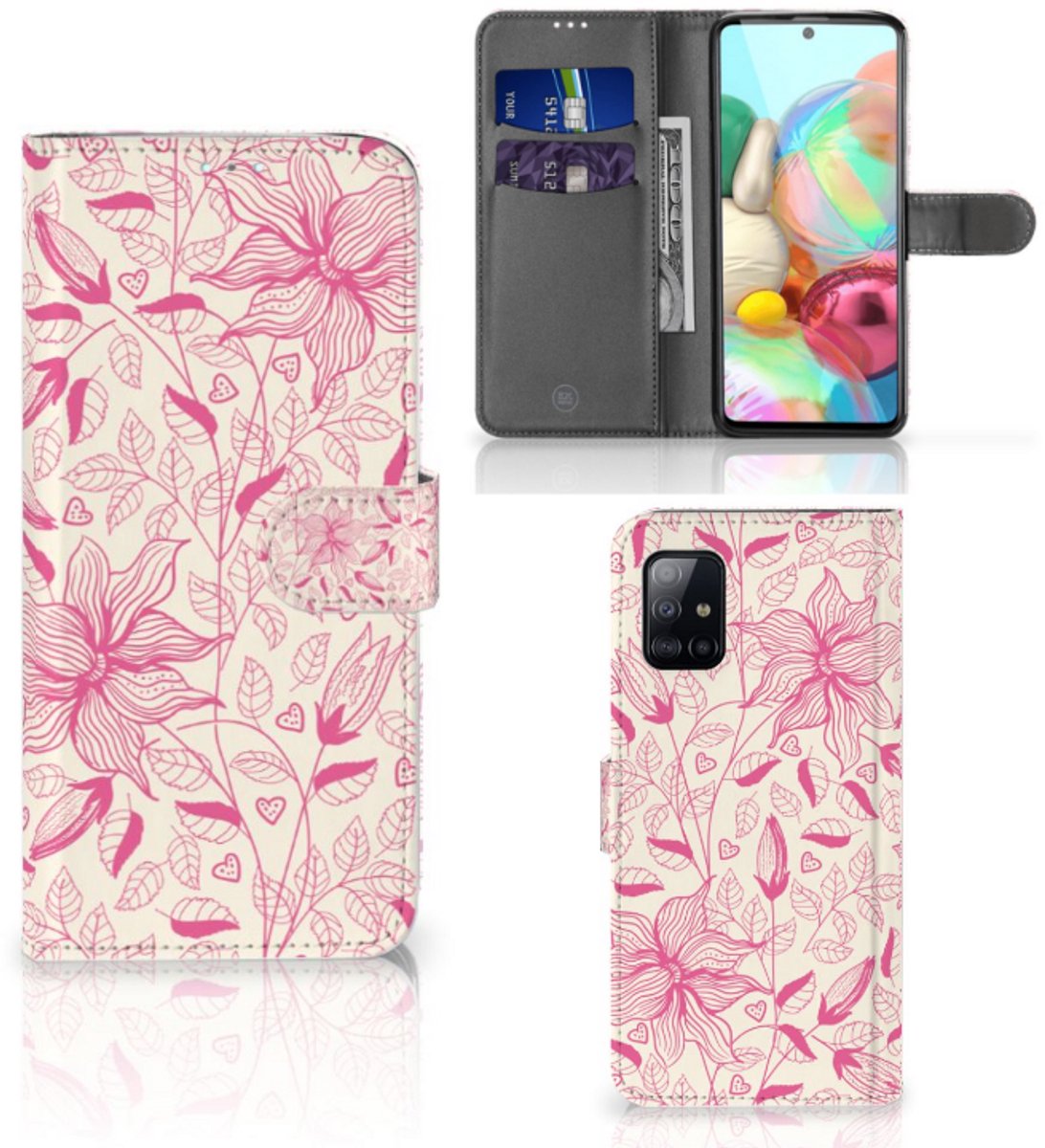 Samsung Galaxy A71 Hoesje Pink Flowers