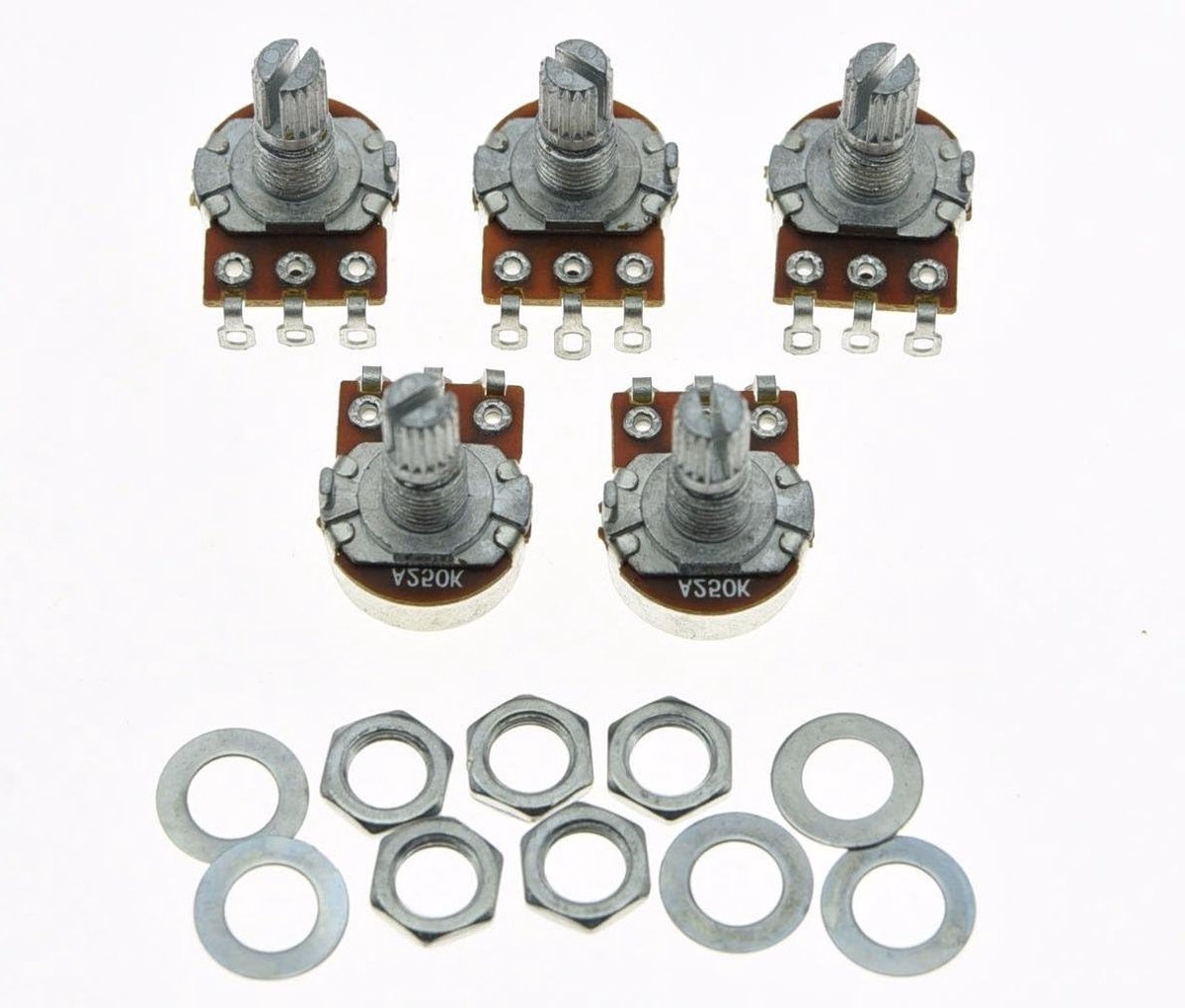 Audio Potentiometers voor Basgitaar - 5x 250K 16mm Mini Pots met Korte Split Shaft A250K