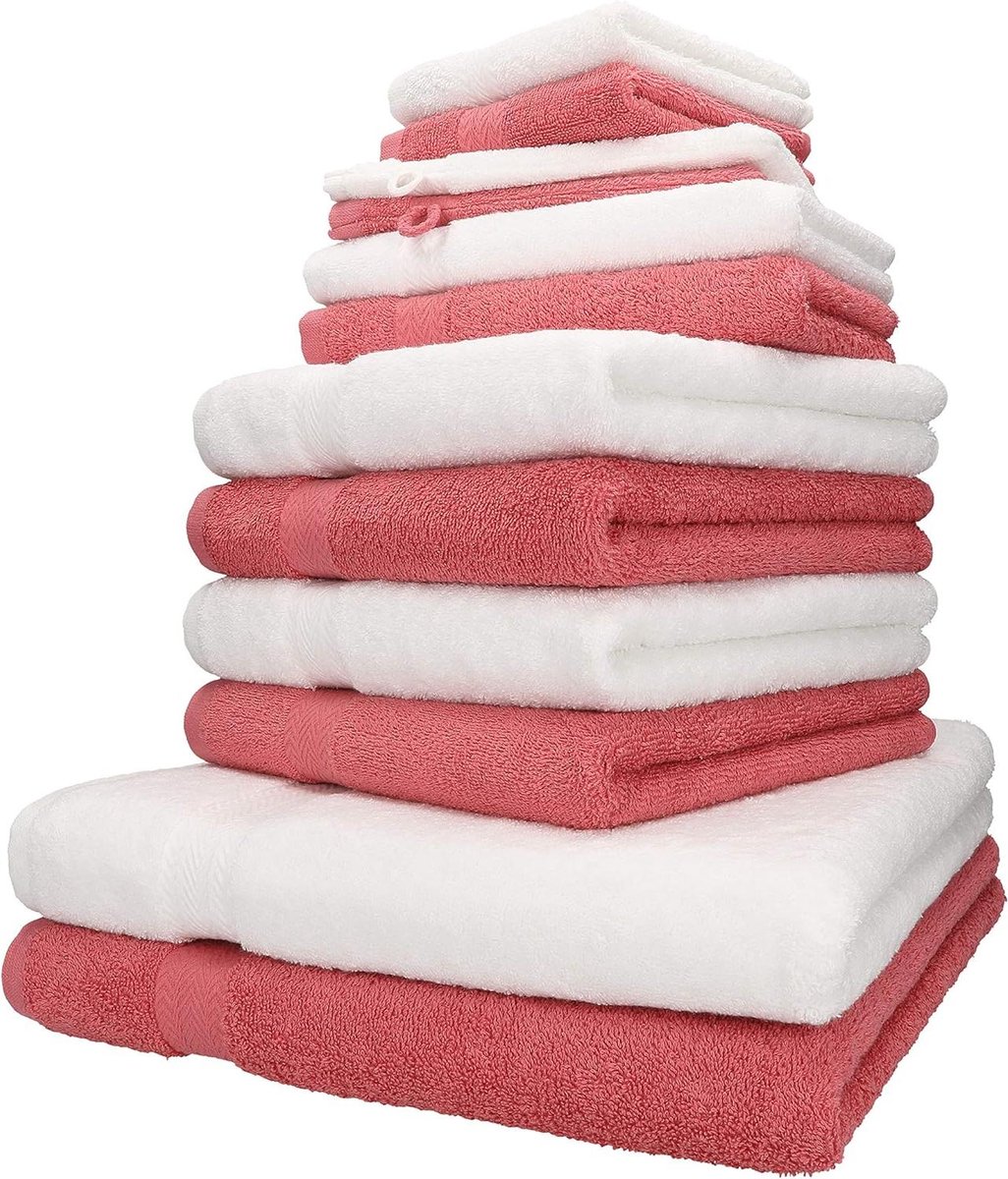 Handdoeken set - Badlinnen katoen - Dagelijks gebruik - 12 delig - 470 g/m² - Wit framboos