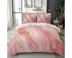 CozyRest Children's Bed Linen Set, 100 x 135 cm, Pink and Gold Marble Duvet Cover Set, 2 Pieces, Soft Microfibre, Reversible, Light Pink, Bed Linen with Zip and 1 x Pillowcases 40 x 60 cm