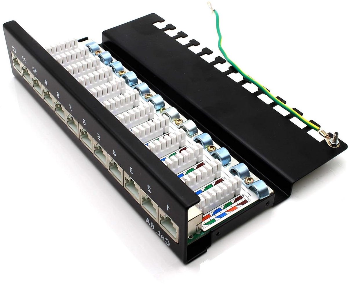 Patchpaneel CAT6a - Verdeelpaneel Netwerk - Netwerk Installatie - 12 Poorten LSA+ - 1U - Zwart