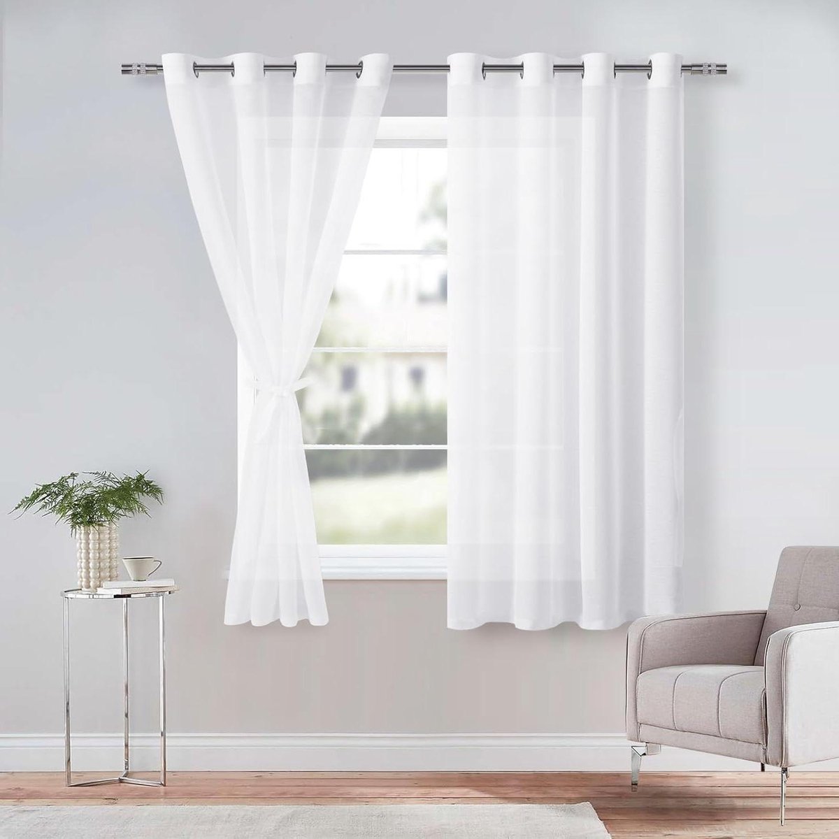 Vitrage Gordijnen - Transparante Gordijnen - Raambekleding - Met Ingebouwde Houders - 160 x 140 cm - Wit