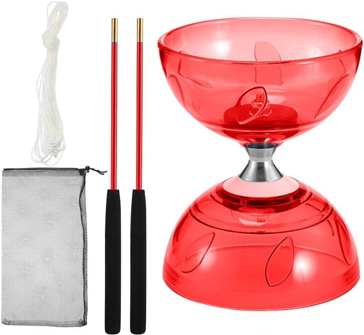 Diabolo Vrijloper - Jongleerset - Trucs Leren - Drievoudige Kogellagers - 13 x 15 cm - Rood