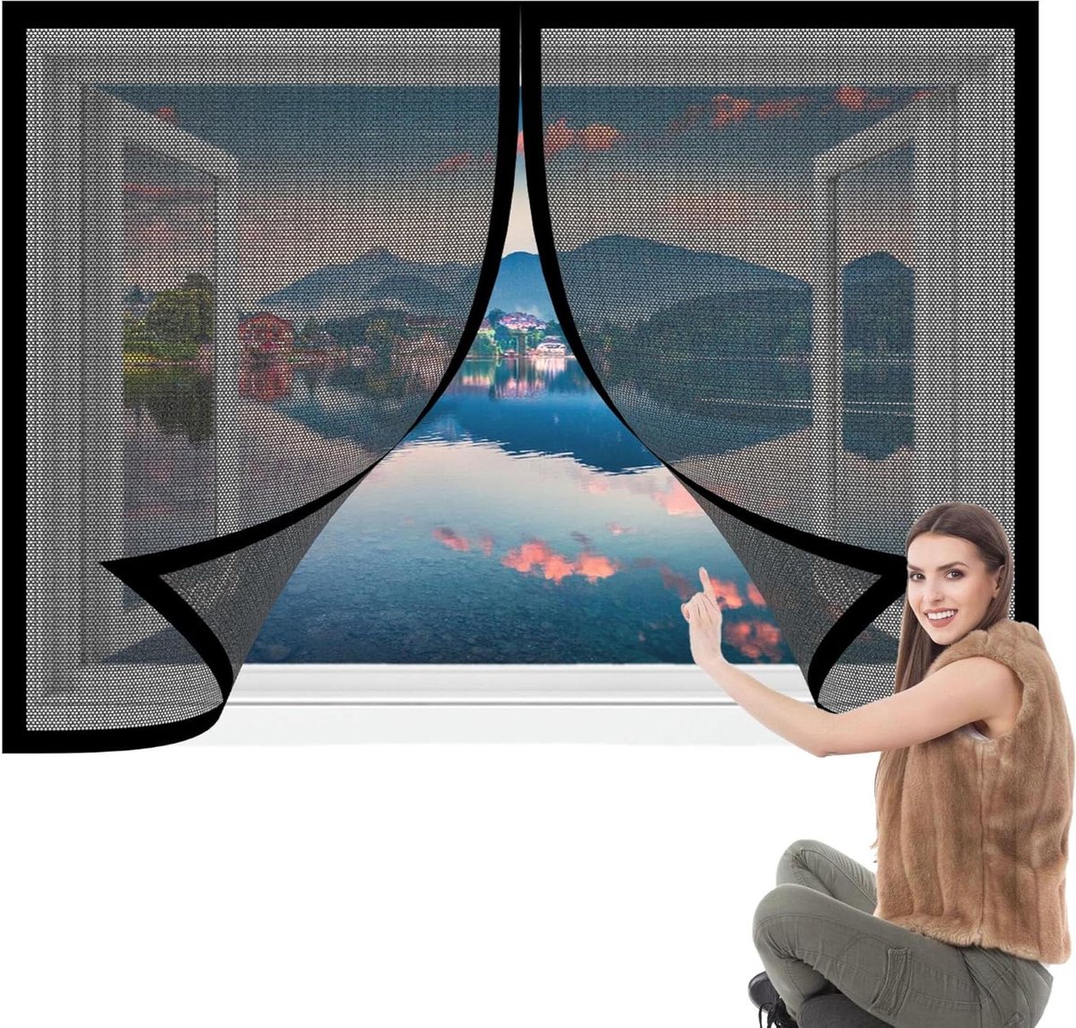 Muggenhor Voor Raamkozijn 95 x 102 cm Zelfdicht Kattenhor Zelfklevende Tape Zonder Boren V
