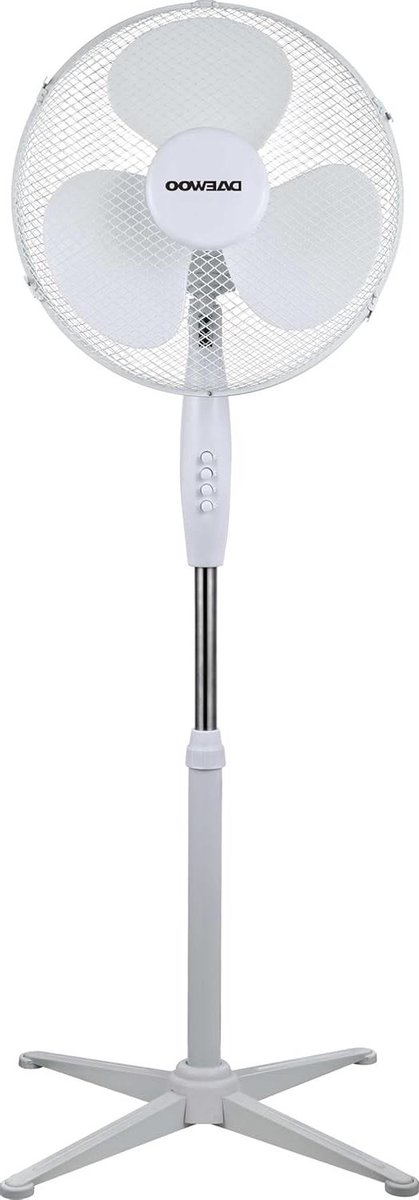 DAEWOO Staande ventilator 40 cm wit staande ventilator metalen rooster kantelbaar in hoogte verstelbaar (max. 125 cm) staande ventilator stille tafelventilator stille tafelventilator