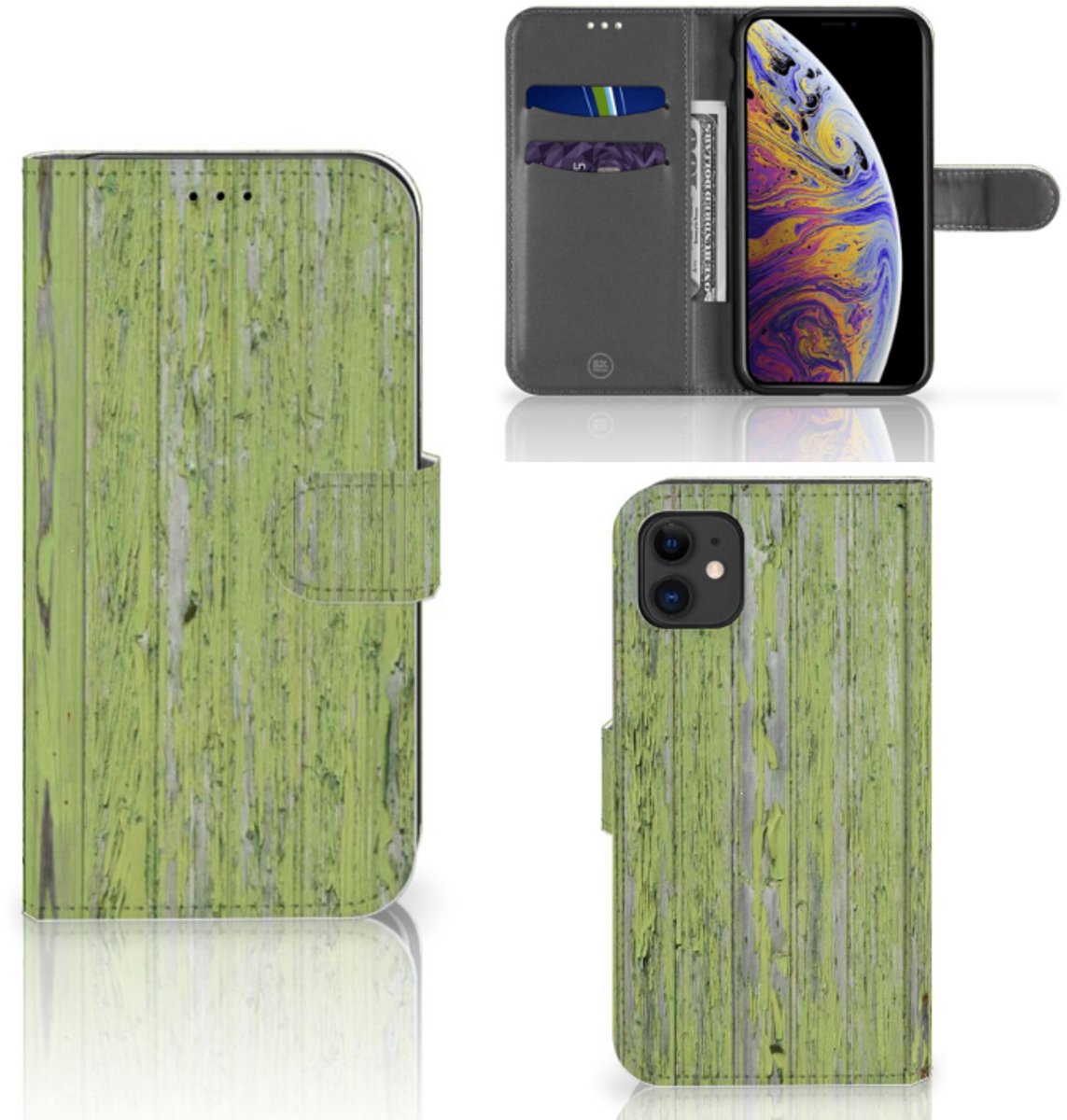 Boekhoesje voor Apple iPhone 11 Book Style Case Green Wood