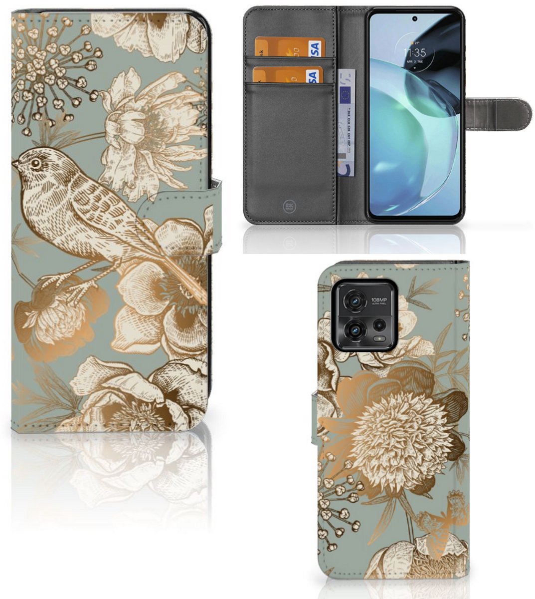 Hoesje voor Motorola Moto G72 Vintage Bird Flowers