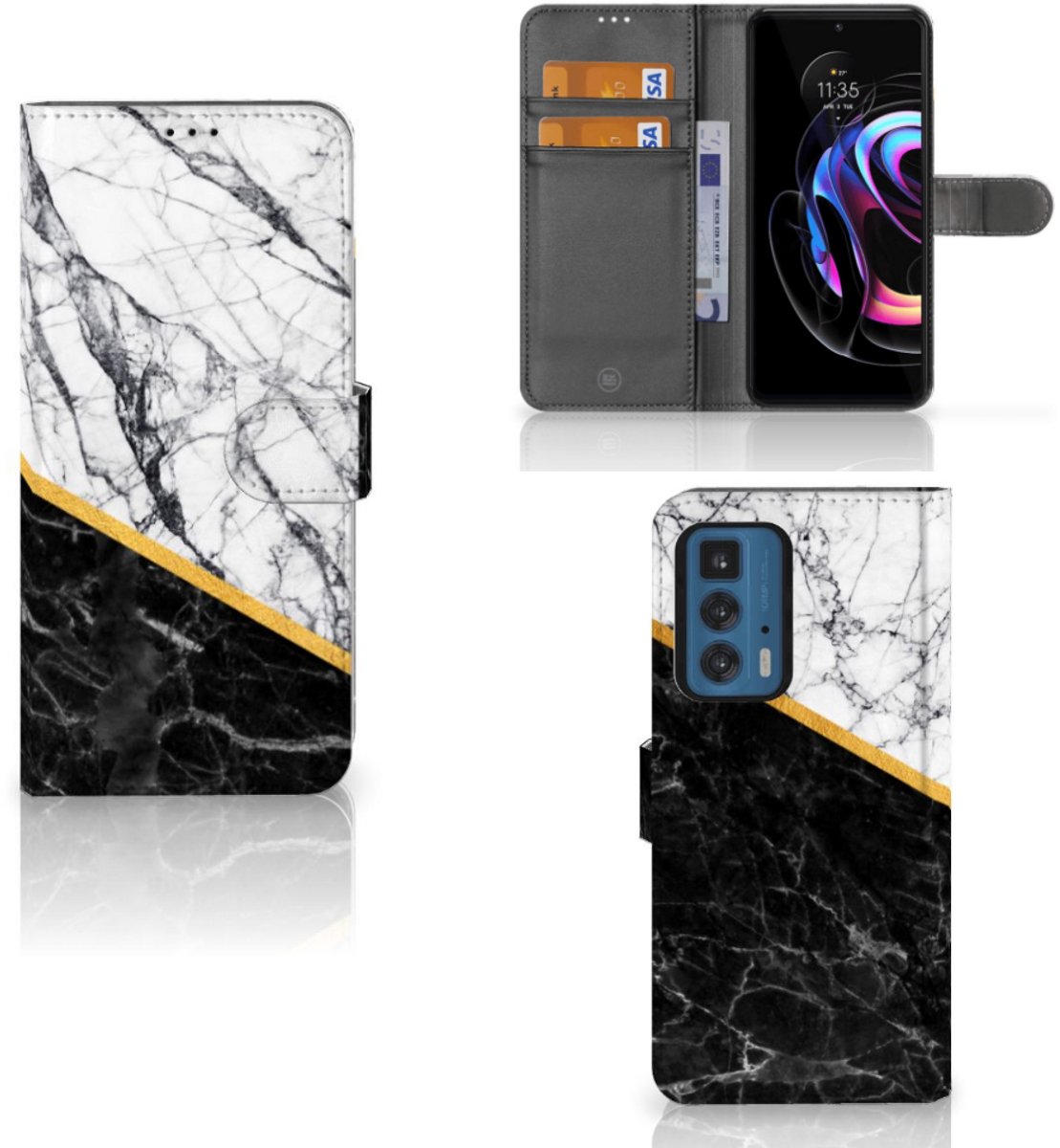 Book Case voor Motorola Edge 20 Pro Bookcase Marmer Wit Zwart - Origineel Cadeau Man
