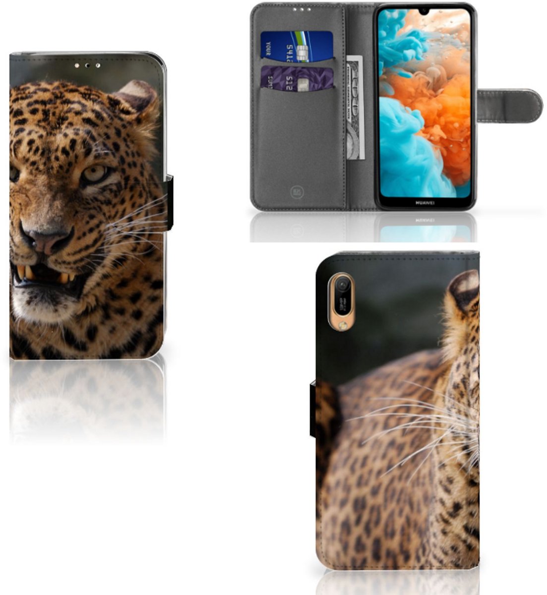 Huawei Y6 (2019) Telefoonhoesje met Pasjes Luipaard