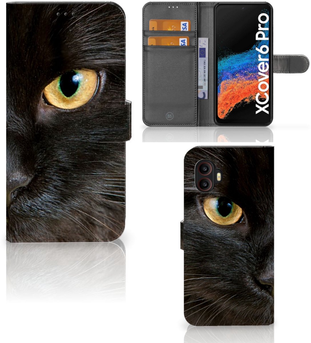 Samsung Galaxy Xcover 6 Pro Telefoonhoesje met Pasjes Zwarte Kat