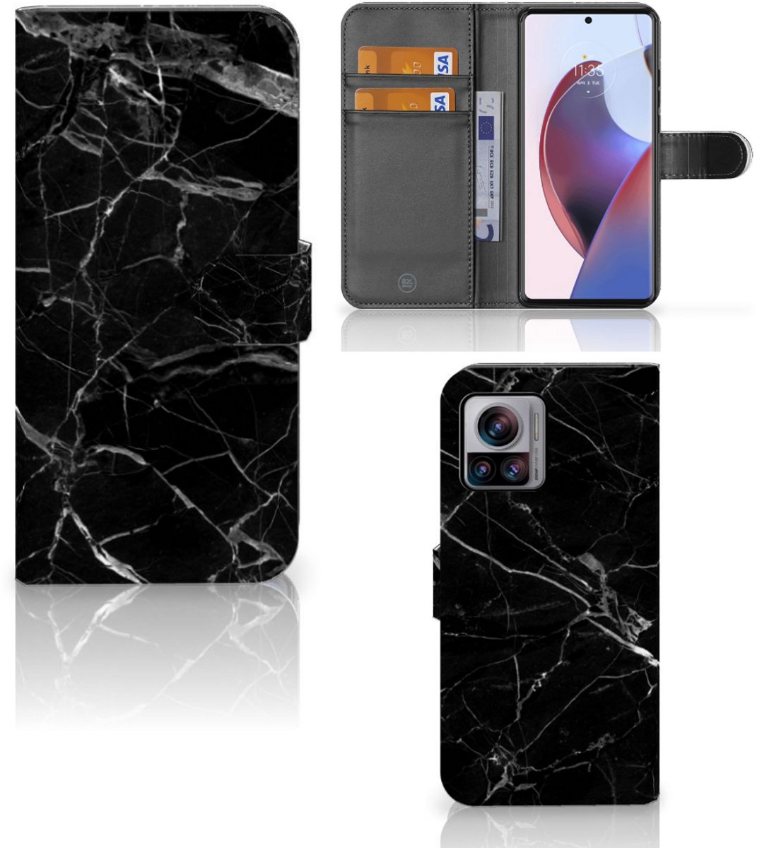 Motorola Edge 30 Ultra Bookcase Marmer Zwart - Origineel Cadeau Vader