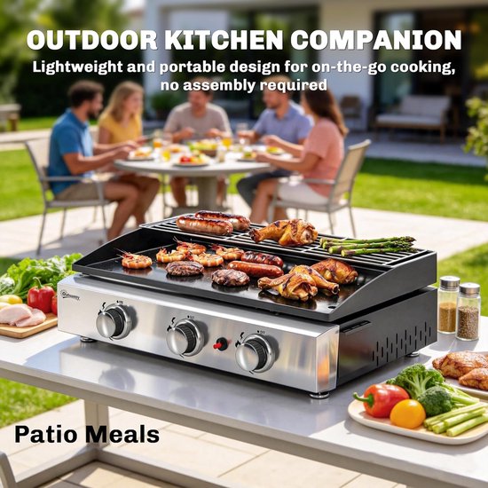Gas Grill Plancha - Draagbare BBQ - Buiten Koken - Drie Onafhankelijke Zones - 62 x 44 x 21 cm — afbeelding 3