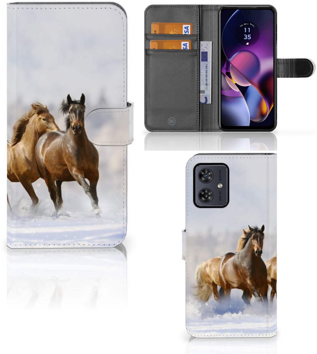 Boekhoesje voor Motorola Moto G54 Telefoonhoesje met Pasjes Paarden