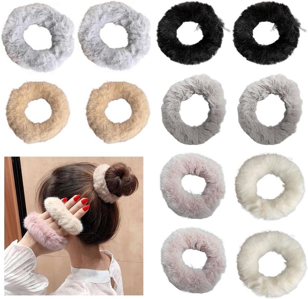 Set van 12 Pluche Scrunchies voor Dames - Elastische Haarbanden voor Herfst en Winter, Ideaal voor Diverse Haarstijlen en -types