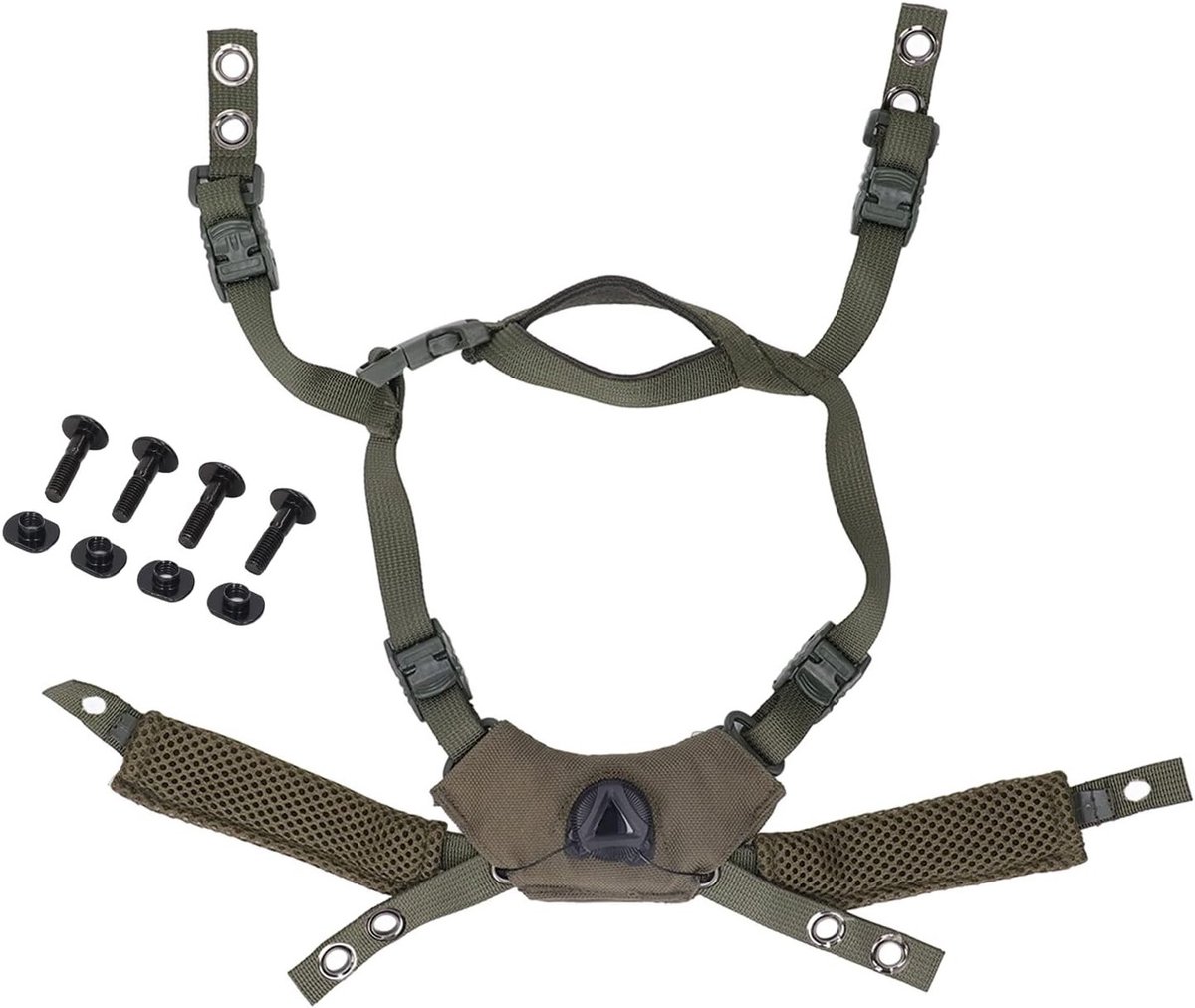 Verstelbare Helm Kinband met Bevestigingssysteem, Inclusief 4 Schroeven en 4 Moeren voor MICH en Wendy Helmen, Veiligheidsaccessoire voor Militairen en Outdooractiviteiten