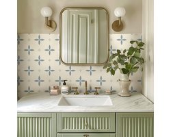 Alwayspon Tile Sticker, 25 Pcs * 15cm/6 Inch Blue Flowers Self Adhesive Sticky Tile Stickers for Bathroom Kitchen, Splash Guard, Peel and Stick, Vinyl Floor Wall Tile Sticker