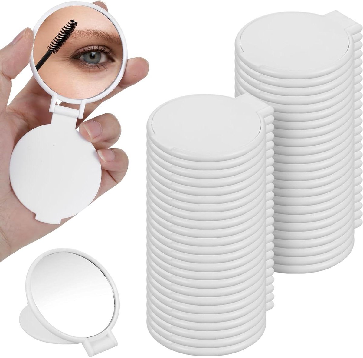 Mini Compacte Spiegel - Zakspiegel Make-up - Make-up Touch-ups - Flip Design met Standaard - 7 x 6.2 cm - Wit