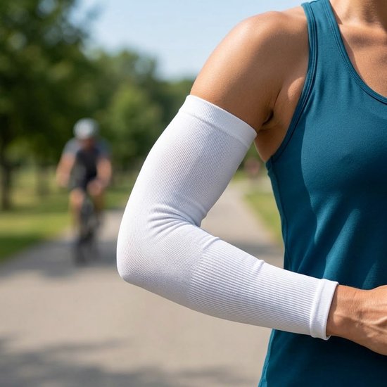Witte armstukken unisex 3 paar verkoelende ademende rekbare sneldrogende sport arm mouwen met elastische pasvorm voor fietsen hardlopen outdoor activiteiten en dagelijks gebruik — afbeelding 4