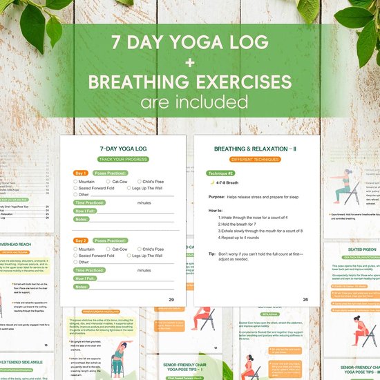 Yoga Stoel Gids - Stoel Yoga Boek - Senior Fitness - 30 Dagen Uitdaging - 8.5 X 11 Inch - Groen — afbeelding 3