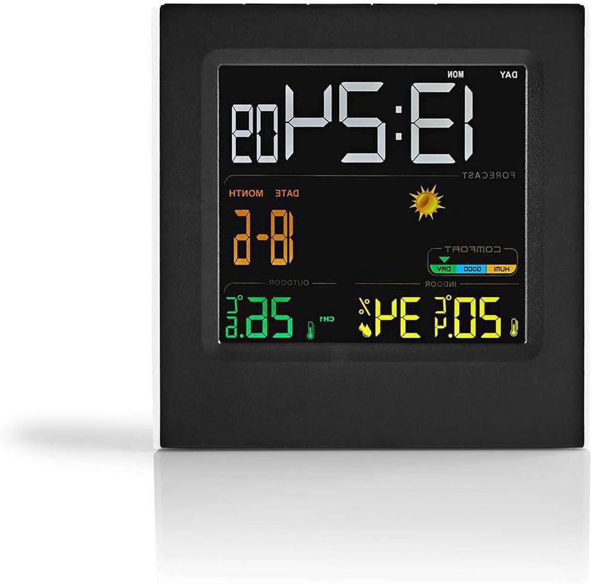 Weerstation Binnen Buiten - Weersvoorspeller Hygrometer - Weersinformatie Ontvangen - Inclusief Draadloze Sensor - 460 Gram - Wit Zwart