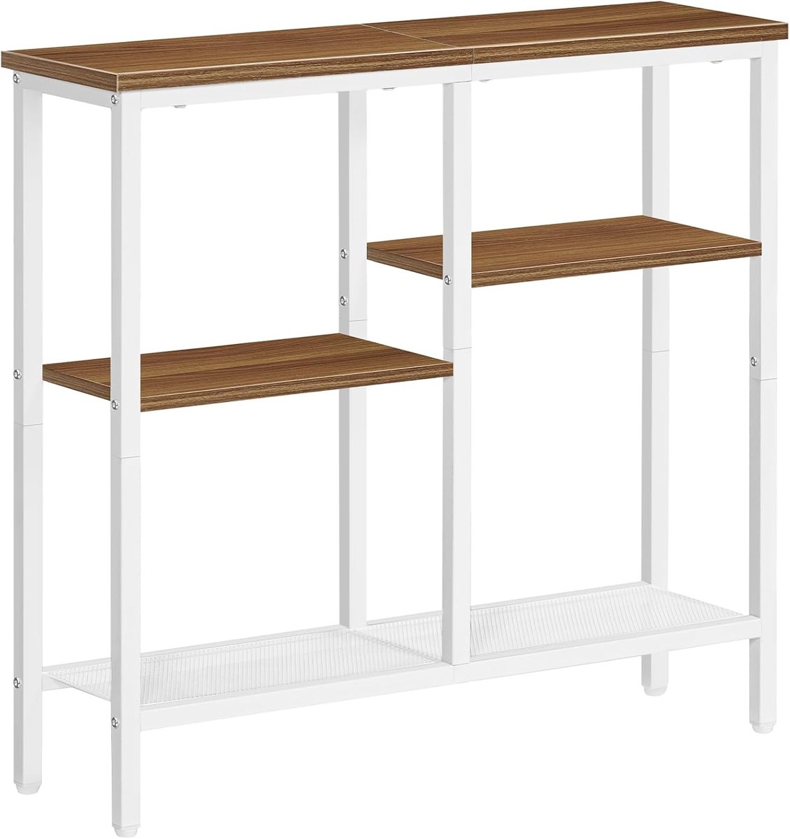 HOMESY smalle consoletafel, 75cm bijzettafel, haltafel, kleine presentatietafel, kleine ruimte salontafel, geschikt voor entree, gang, Wit en Walnoot