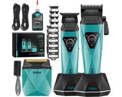 VGR 877S3 Professional Hair Clipper Set, Cordless Shaver with Titanium Coating, Men's Hair Clipper and Precision Trimmer with 8000/9000RPM Motor, Barber Set with Charging Dock, LED Display, Green