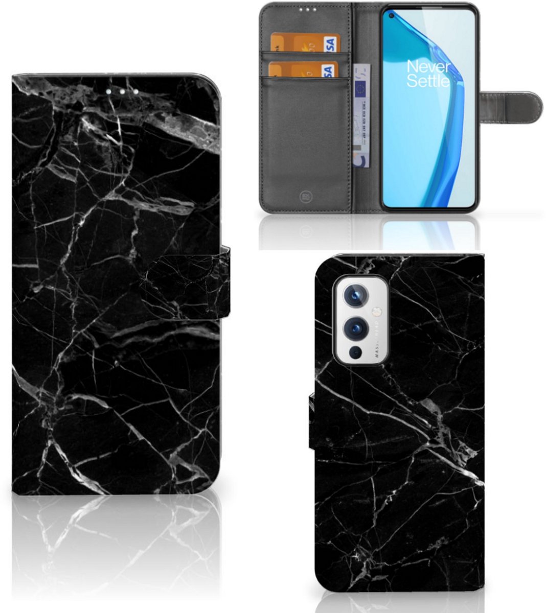 OnePlus 9 Bookcase Marmer Zwart - Origineel Cadeau Vader