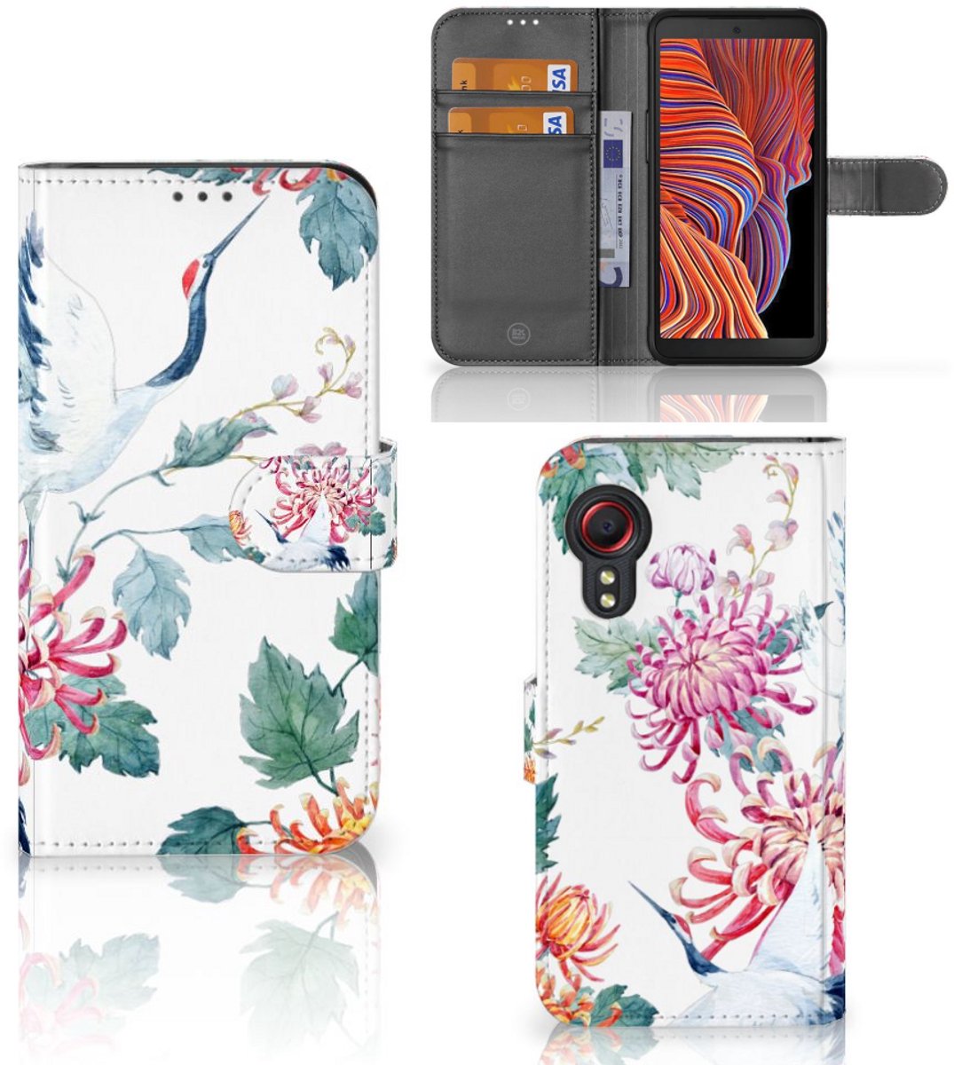 Samsung Galaxy Xcover 5 Telefoonhoesje met Pasjes Bird Flowers