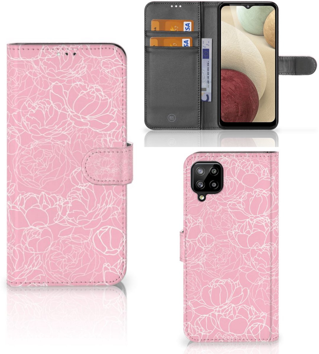 Book Case voor Samsung Galaxy A12 Hoesje White Flowers