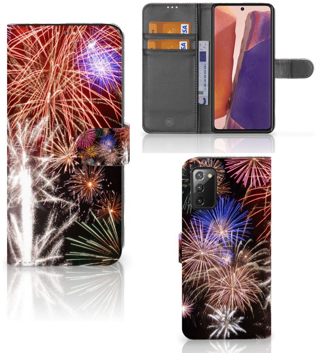 Book Case voor Samsung Galaxy Note 20 Wallet Case met Pasjes Vuurwerk