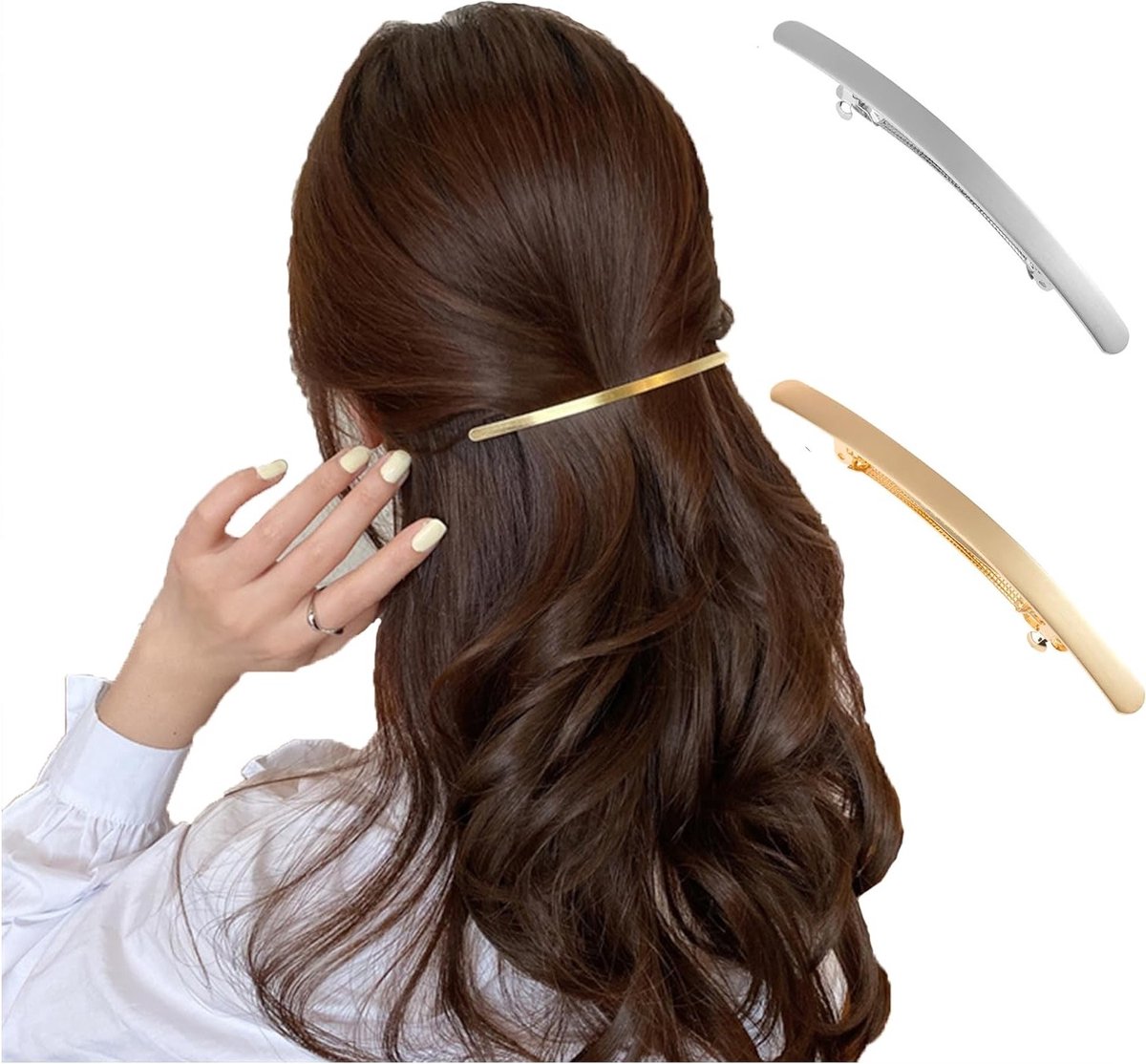 Set van 2 Kleine Slimme Gestreepte Haarspelden van Metaal - Gladde Haaraccessoires voor Vrouwen in Goud en Zilver, Perfect voor Diverse Haarstijlen