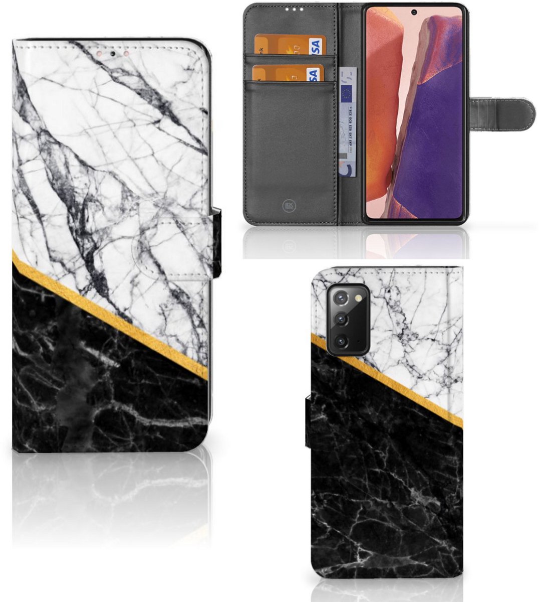 Samsung Galaxy Note 20 Bookcase Marmer Wit Zwart - Origineel Cadeau Man