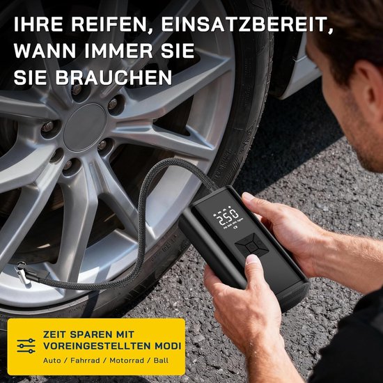 Fietspomp - Fietspomp elektrisch - Elektrische luchtpomp - Accucompressor - 150 psi - 35 l/min - Digitaal display - Draagbaar voor auto - Fiets - Motorfiets - Ballen - Mini-Compressor met USB-lading en bandenspanningsmeter — afbeelding 5