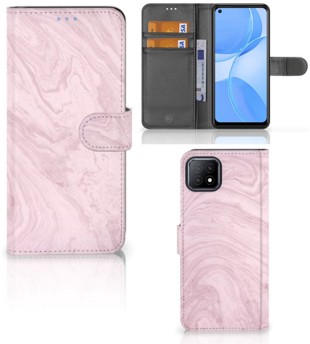 OPPO A73 5G Bookcase Marble Pink - Origineel Cadeau Vriendin