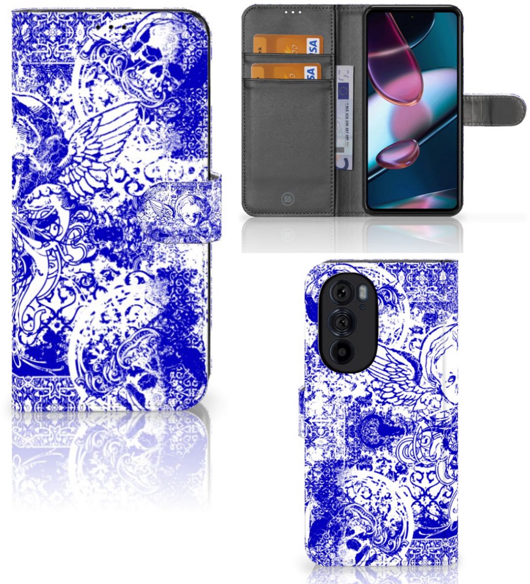 Telefoonhoesje met Naam Motorola Edge 30 Pro Angel Skull Blauw