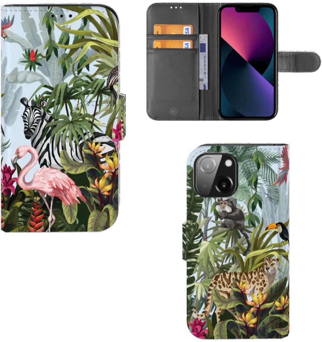 Telefoonhoesje met Pasjes voor iPhone 13 Mini Jungle