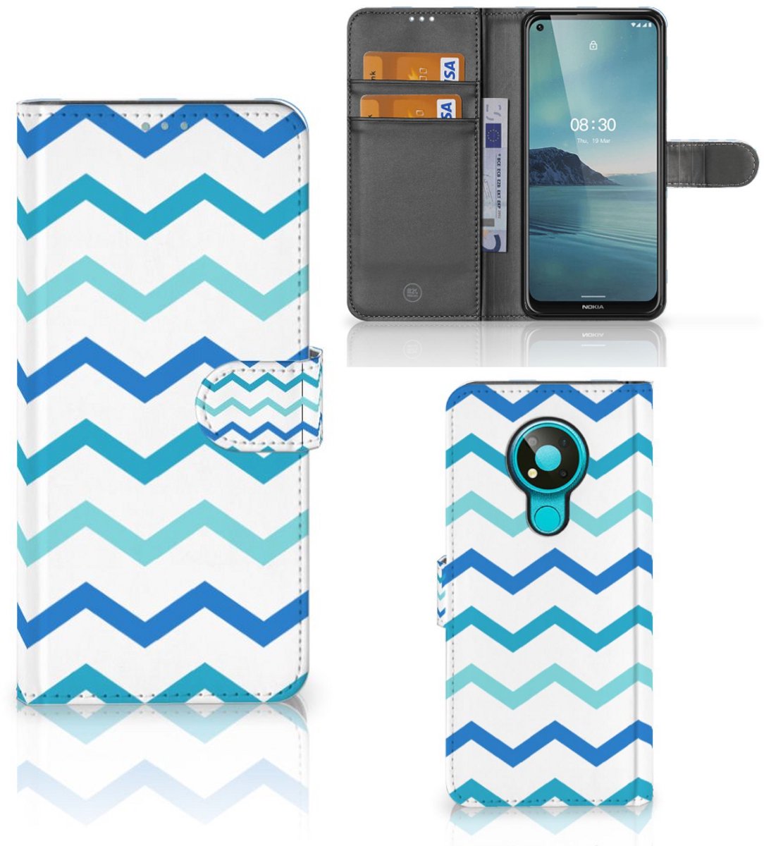 Boekhoesje voor Nokia 3.4 Telefoon Hoesje Zigzag Blauw
