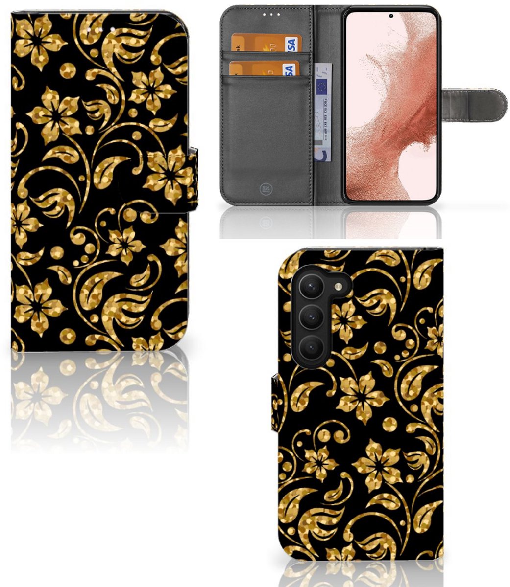 Samsung Galaxy S23 Hoesje Gouden Bloemen