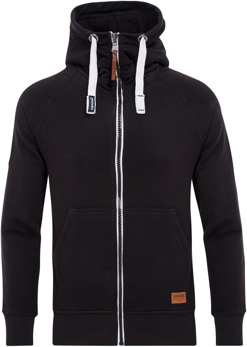 Yazubi Heren Hoodie Jacob – Regular Fit – Katoenmix Stretch – Zwart – Rits & Kap